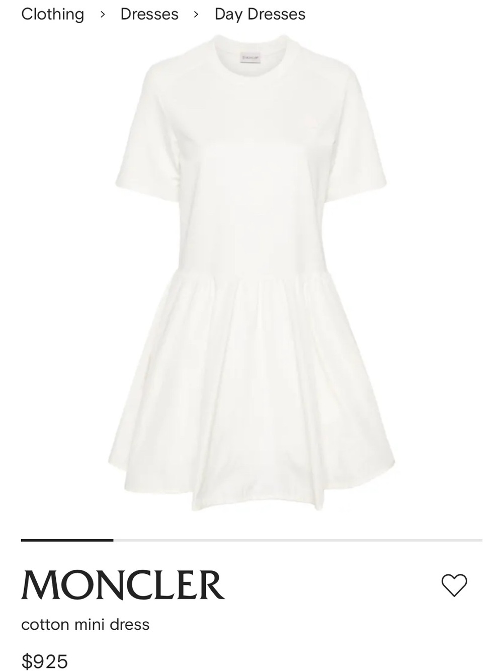 Moncler Off-White Short Sleeve Cotton Flared Mini Dress